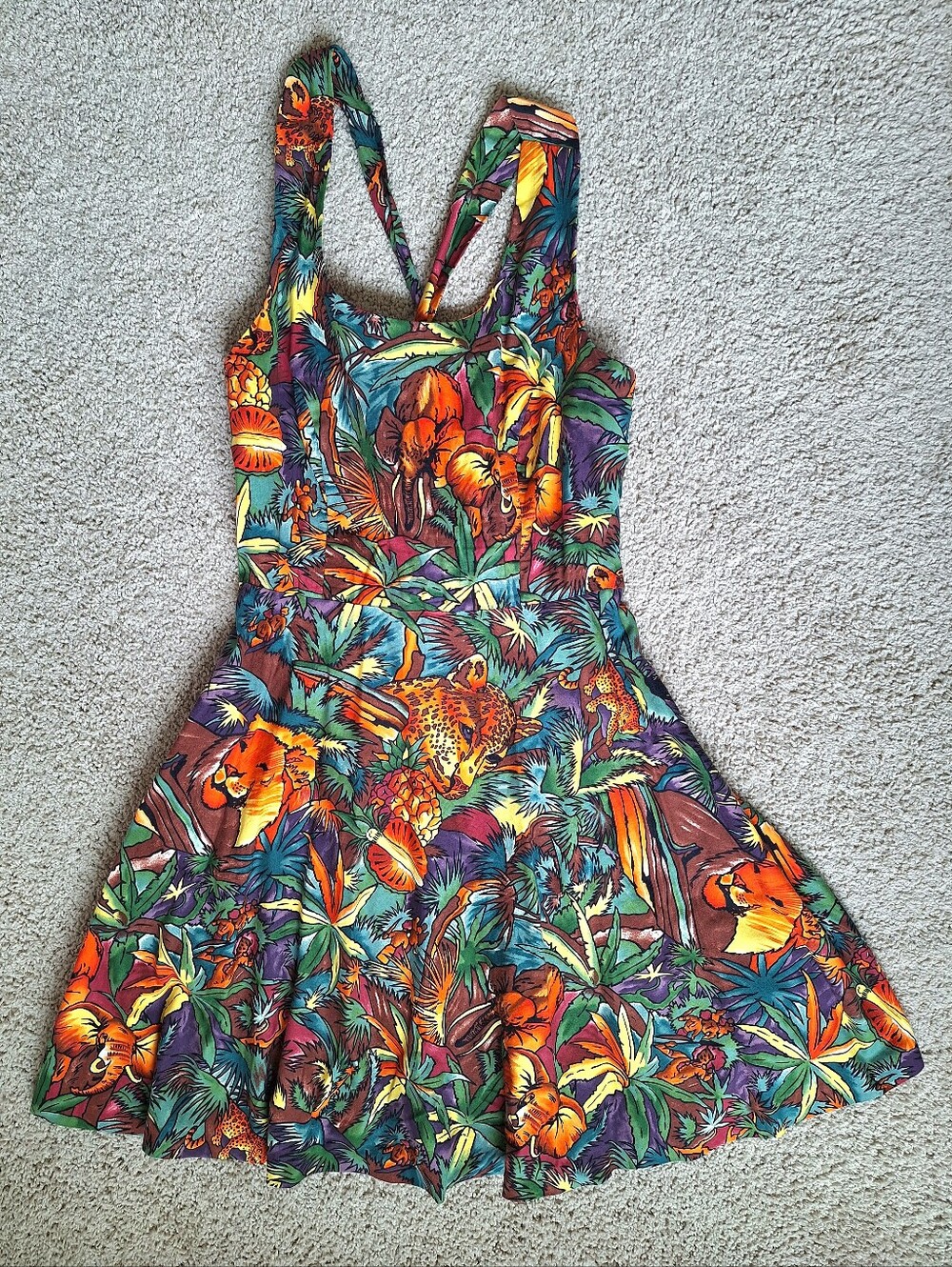 Alexander Henry Tropical Jungle Print Cotton Lace Up Back Swing Dress Small